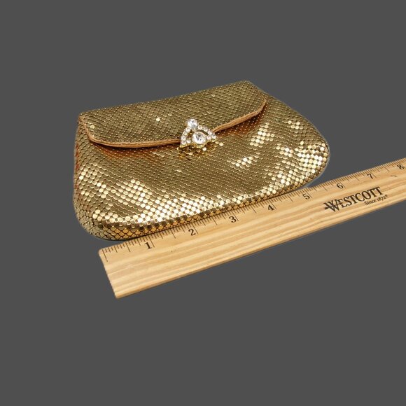 Vintage Whiting & Davis Gold Mesh Evening Bag Clutch with Rhinestone Clasp - Picture 8 of 9